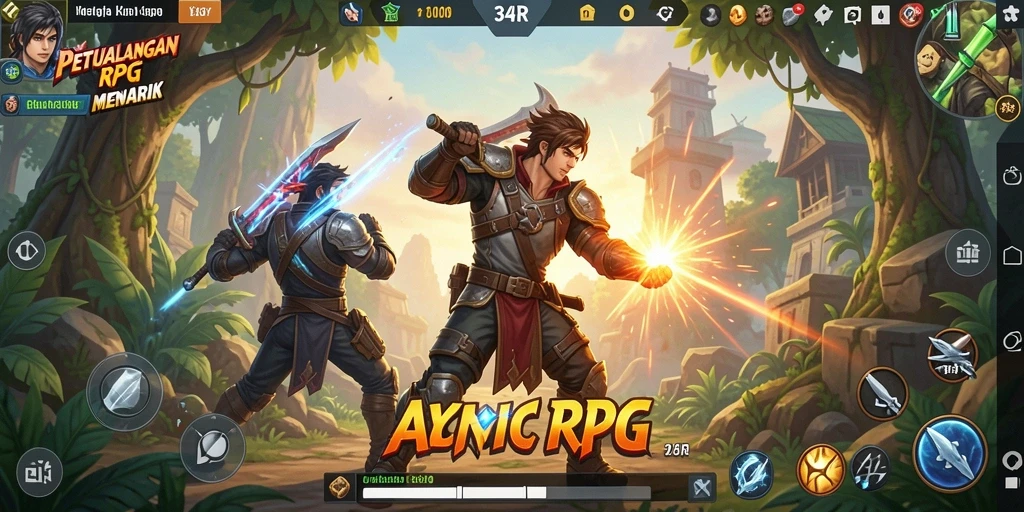 Tampilan gameplay ARPG yang seru dan mendebarkan dalam 34R.