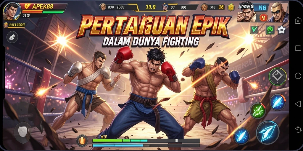 Screenshot APEK88 menunjukkan karakter bertarung dengan intensitas tinggi.