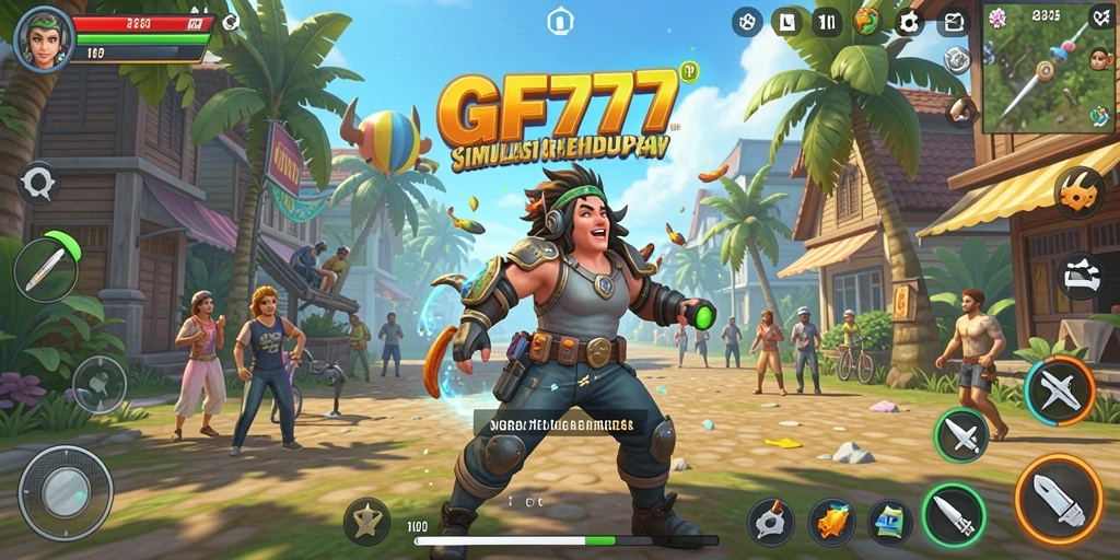Screenshot utama gameplay GF777 menampilkan interaksi karakter dan lingkungan yang kaya.