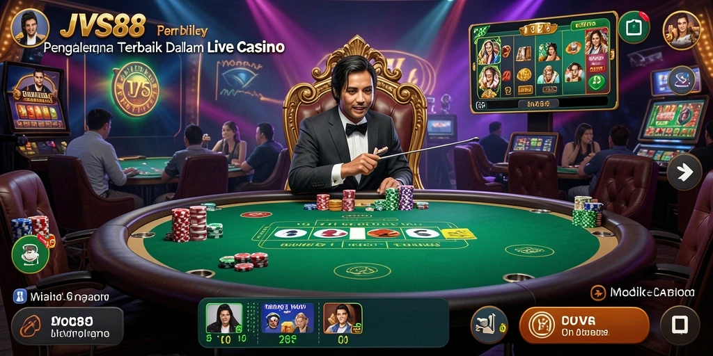 Screenshot gameplay JVS88 dengan dealer profesional di Live Casino.
