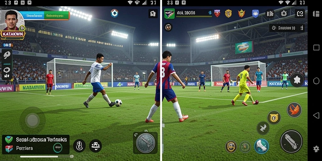 Screenshot KATAKWIN menampilkan aksi seru dalam permainan sepak bola.