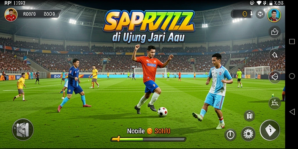 Skrinsut gameplay RP777 menampilkan aksi seru di lapangan sepak bola.