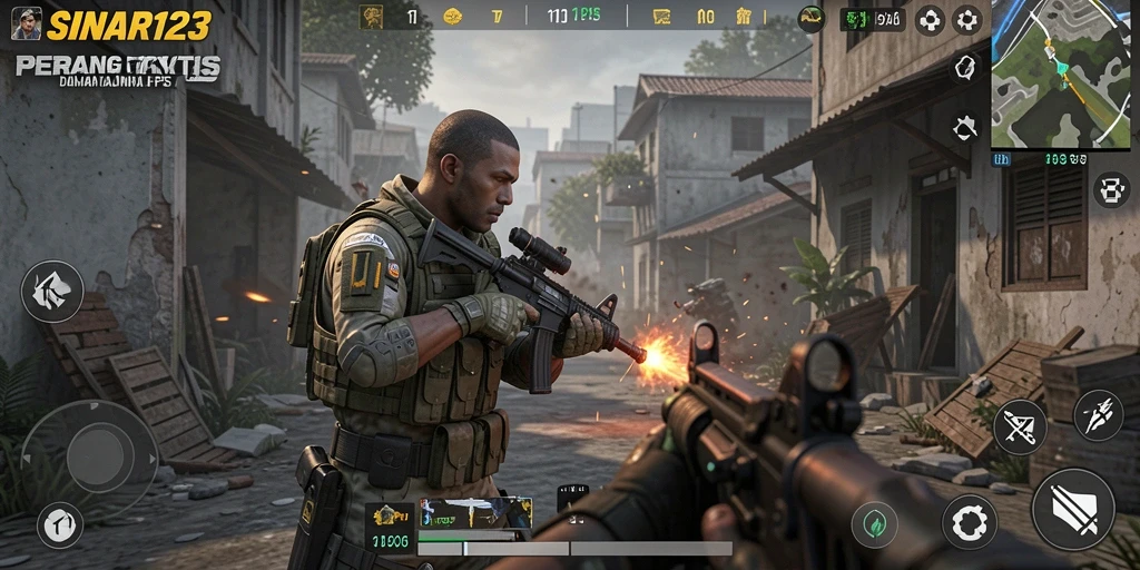 Tampilan gameplay mendebarkan dalam SINAR123 dengan aksi FPS.