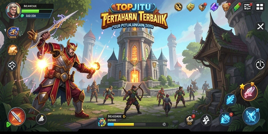 Screenshot gameplay TOPJITU menampilkan aksi menara pertahanan yang mendebarkan.