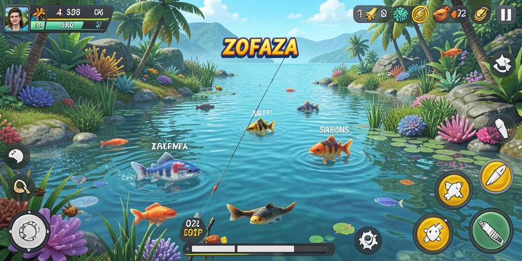 Tampilan gameplay memancing yang menarik dan seru di ZOFAZA.